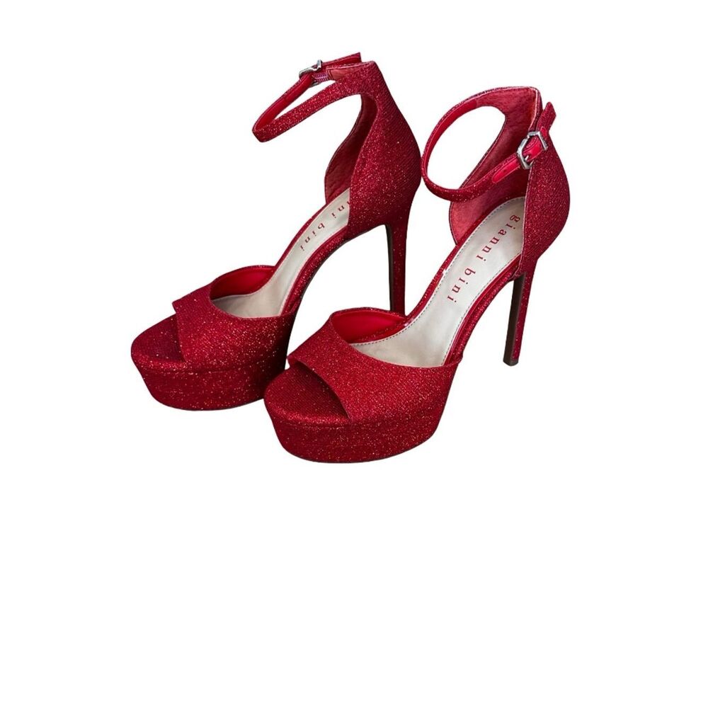 Gianni Bini Sparkling Red Peep-Toe Platform Ankle-Strap Heels - Picture 2 of 13
